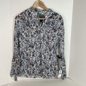 New 2OH Threads Blouse Top, Large, Purple And Grey Floral, 2W39004, Button Up